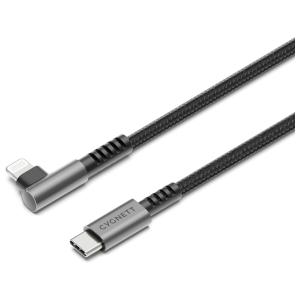 Cygnett Unite Right Angled Braided Lighting to USB-C Cable 1m Black