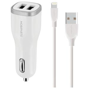 Mobiparts Car Charger Dual USB 24W/4.8A + Lightning Cable White