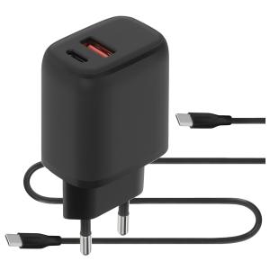 Mobiparts Wall Charger Dual USB-C/USB-A with USB-C to USB-C cable Black