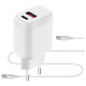 Mobiparts Wall Charger Dual USB-C/USB-A with USB-C to USB-C cable White