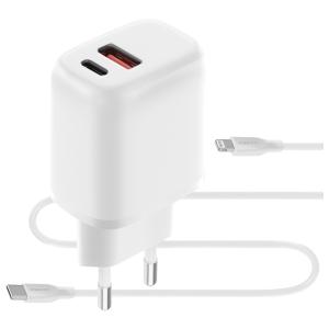 Mobiparts Wall Charger Dual USB-C/USB-A with Lightning Cable White