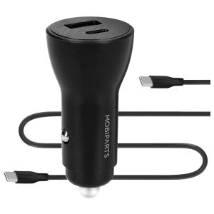 Mobiparts Car Charger Dual USB-C/USB-A with USB-C/USB-C Cable Black