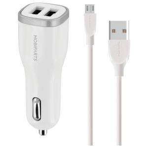 Mobiparts Car Charger Dual USB 24W/4.8A + Micro USB Cable White