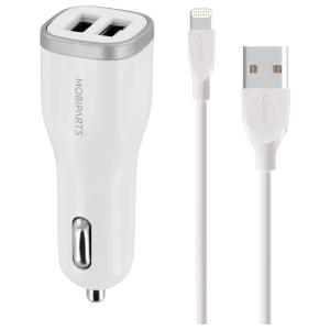 Mobiparts Car Charger Dual USB 12W/2.4A + Lightning Cable White