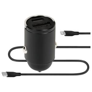 Mobiparts Car Charger Dual USB-C/USB-A with Lightning Cable Black